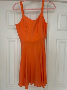 100% silk— Amanda Uprichard Bright Coral Orange Women's A-Line Dress - Small